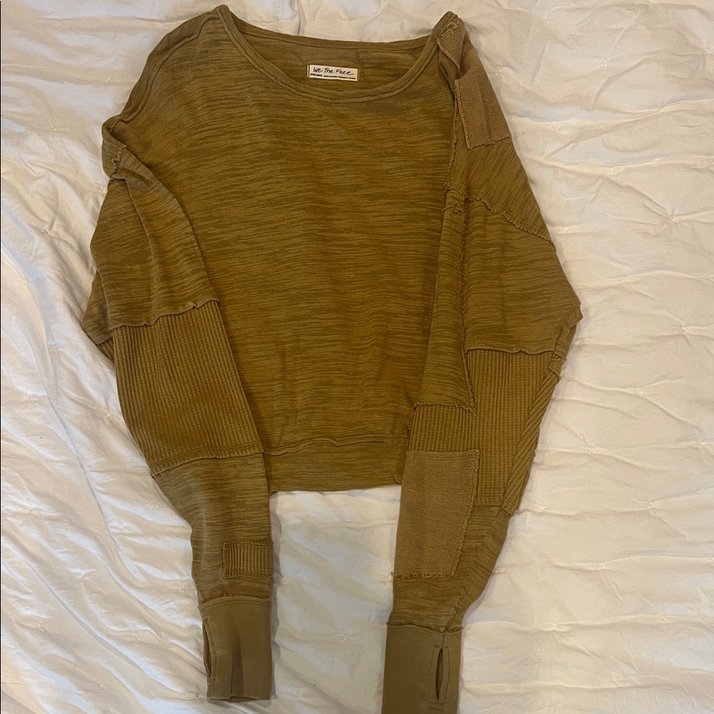 Free People Olive Patchwork Crewneck Sweater